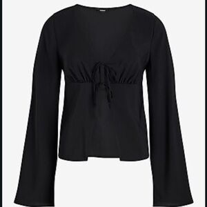 V-neck kimono sleeve double tie front top